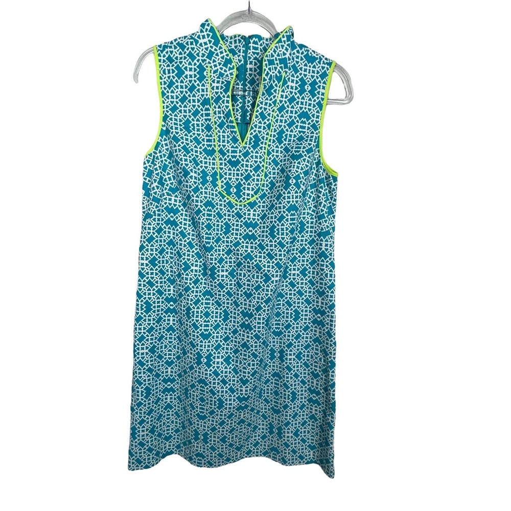 Eliza J Women's size 12 Turquoise White Lime Sleeveless‎ Shift Dress Resort